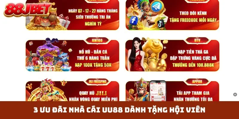 3 ưu đãi nhà cái UU88 dành tặng hội viên