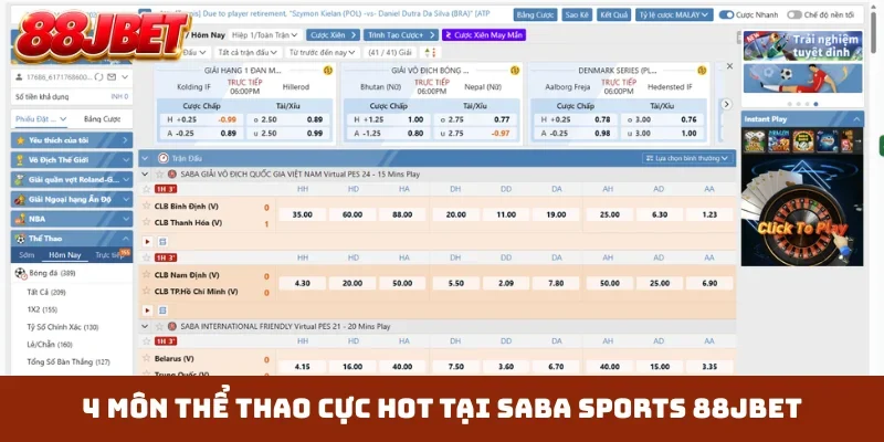 4 môn thể thao cực hot tại Saba Sports 88JBET